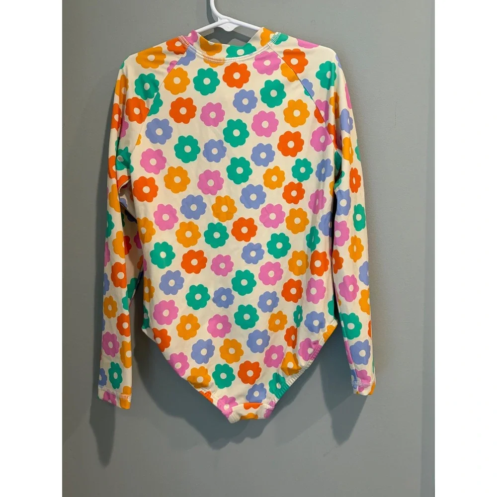 Hanna Andersson Kids Retro Floral Long Sleeve Rash Guard Swimsuit US 8 130cm